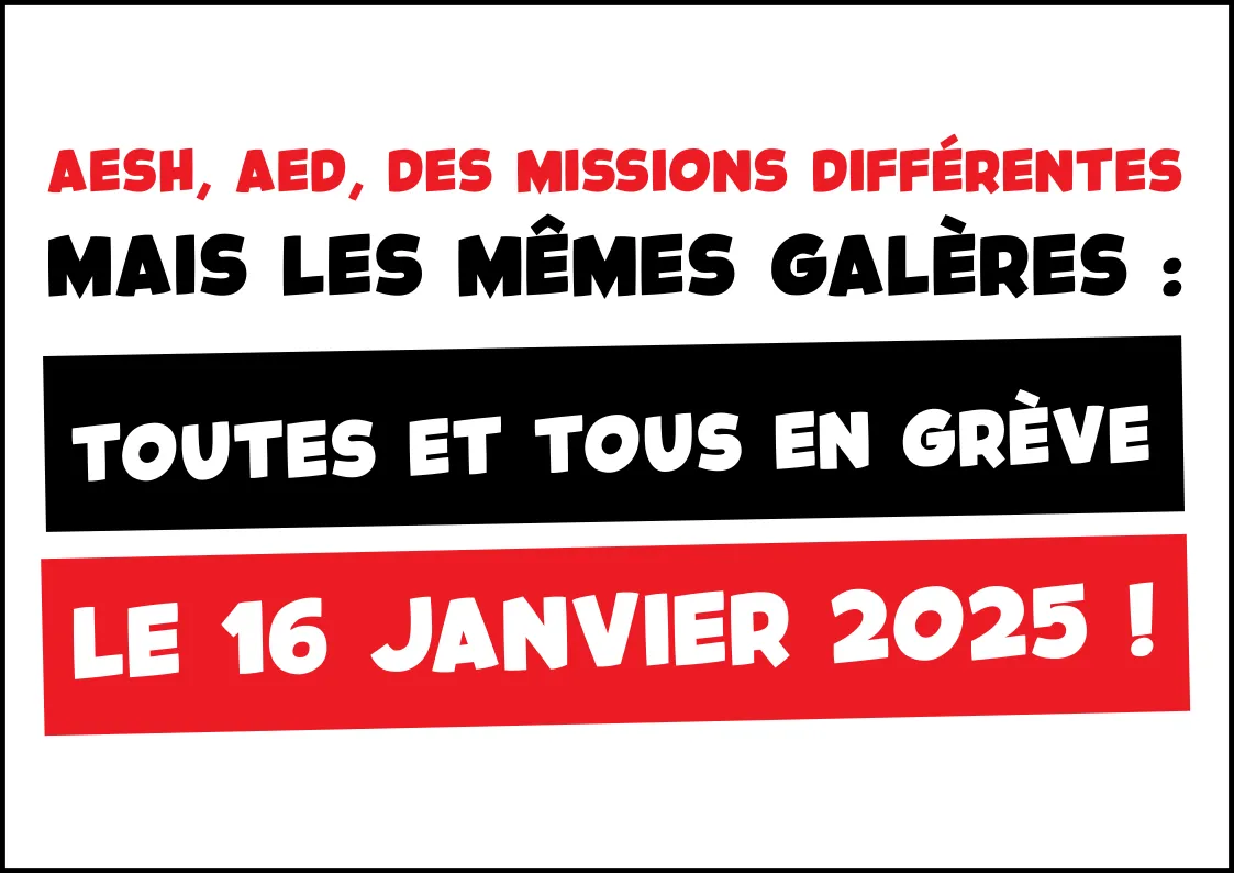 AESH,  AED, des missions différentes mais les mêmes galères : toutes et tous en grève le 16 janvier !