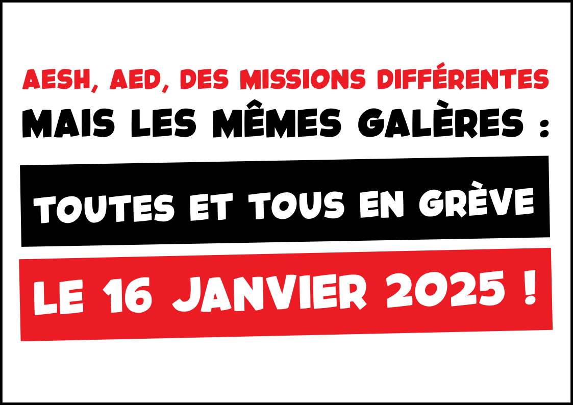 AESH,  AED, des missions différentes mais les mêmes galères : toutes et tous en grève le 16 janvier !